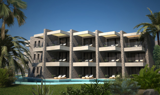 Bungalows view from the central pool area.